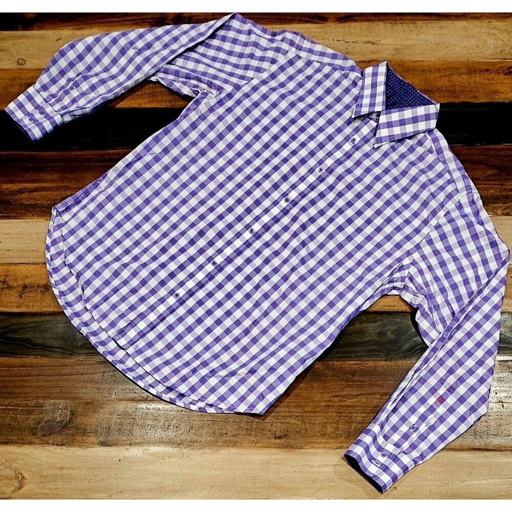 Artisti Italiani Designer Purple Checked Dress Shirt Long Sleeve Men's XL 42